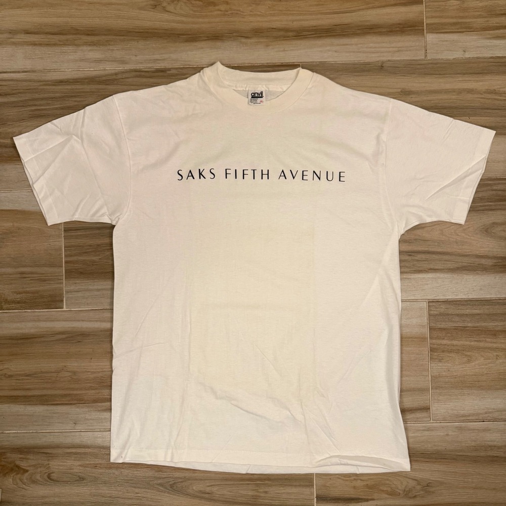 Vintage Saks Fifth Avenue Anvil T Shirt Mens XL White Made in USA 90s Tee
